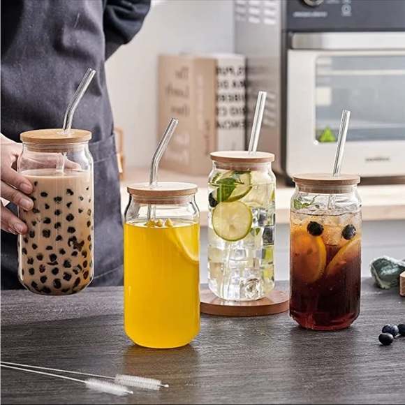 550 ml Glass Cup With Lid and Straw Bubble Tea/ Juice/ Mocha Mug drinkware - Picture 8 of 9